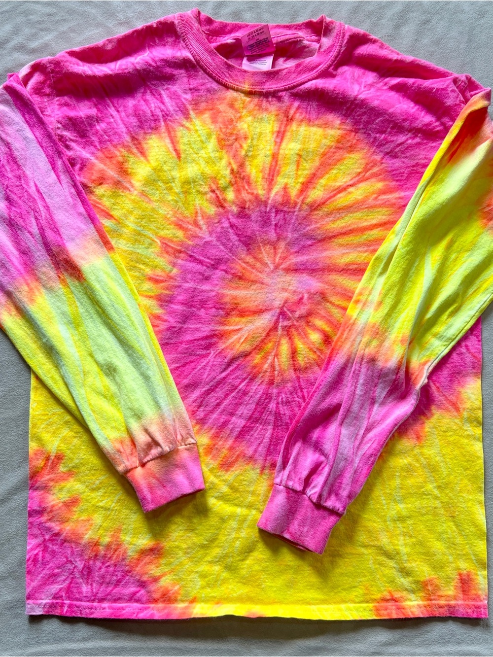Smoky Mountains Tennessee Gildan Cotton Long Sleeve Tie-Dye Tee in Pink & Yellow
